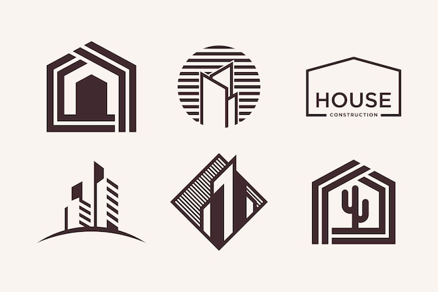 Набор векторных значков элемента дизайна логотипа недвижимости с творческой идеей