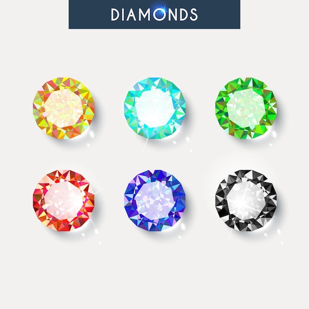 Set of realistic 3d diamonds gems and diamonds. vector illustration