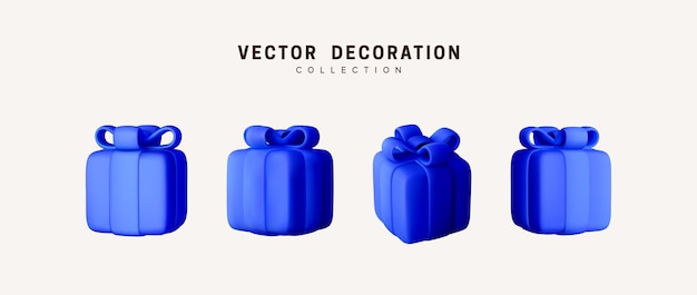 Set di scatole regalo realistiche in 3d. regali di decorazioni natalizie. sorpresa regalo festiva. decorazioni scatole isolate. illustrazione vettoriale