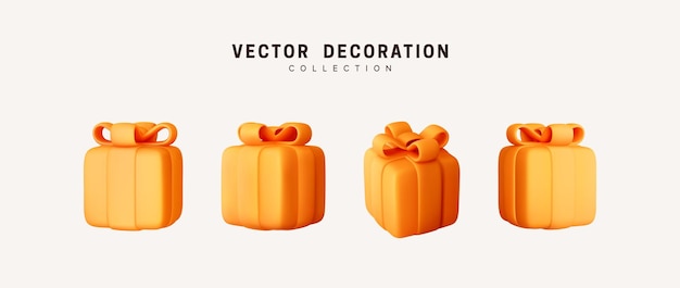 Set of realistic 3d gifts box. Holiday decoration presents. Festive gift surprise. Decor Isolated boxes. Vector illustration