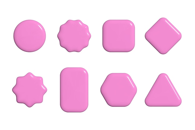 set of realistic 3d glossy plastic geometric shape pink buttons isolated vector illustration