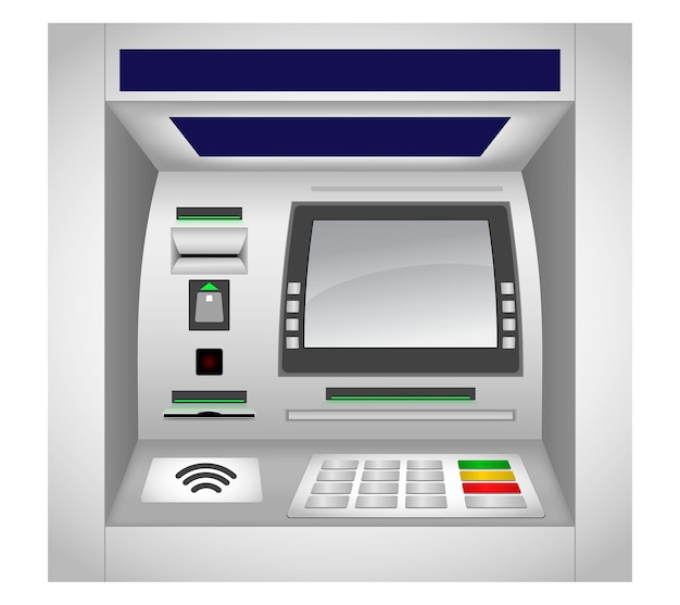 set of realistic atm machine isolated or atm bank cash machine with interface keypad slot for card