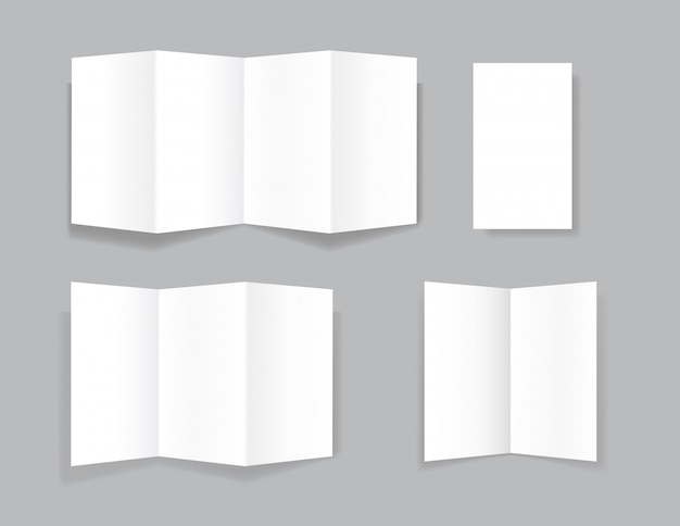 set of realistic bifold paper brochures on grey 