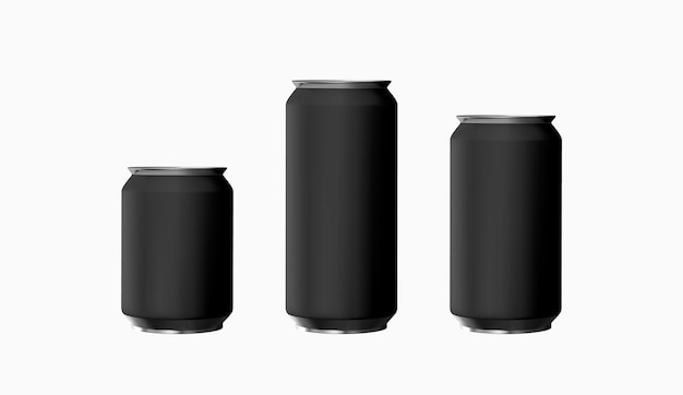 Vector set of realistic black iron cans. mock up for your design. big and small cans template. vector illustration