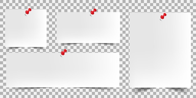 Set of Realistic Blank sheet attached to a red pushpin.Vector