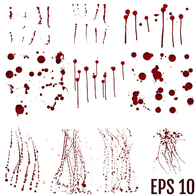 Vector set of realistic bloody splatters. drop and blob of blood. blood