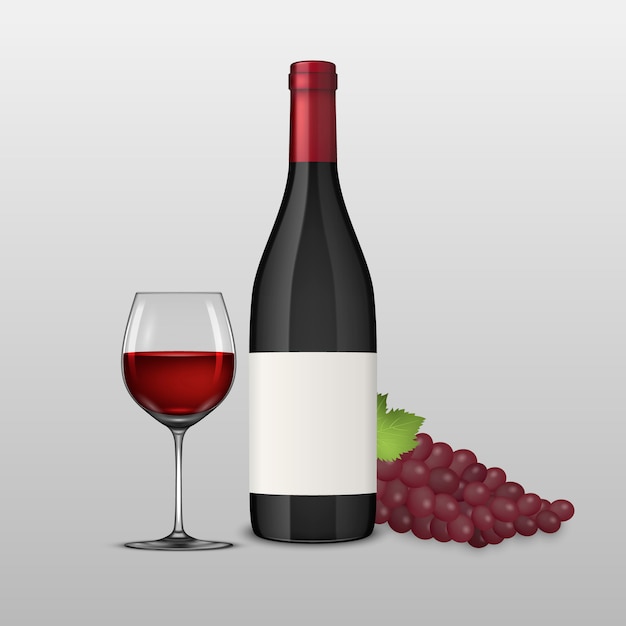 Set realistic bottles of wine and glass