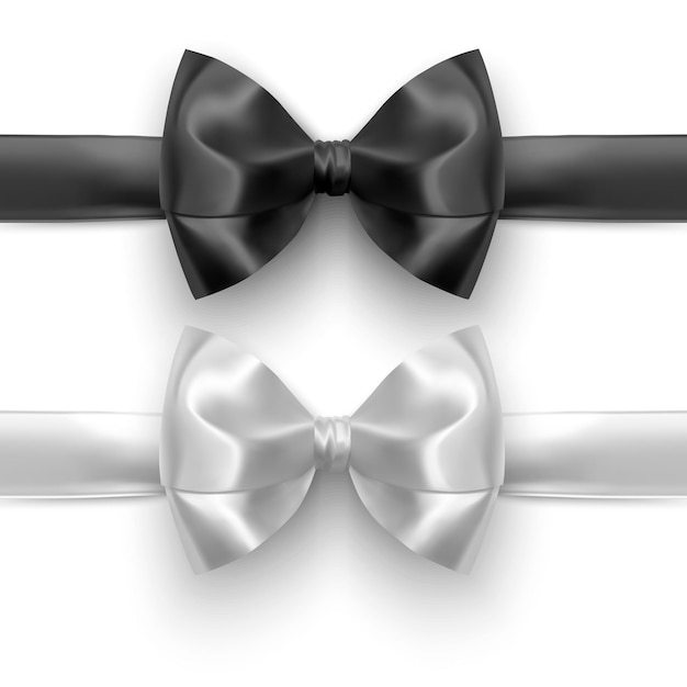 Set of Realistic bows, Ribbon of black and white colors isolated on white background. Vector eps 10 illustration