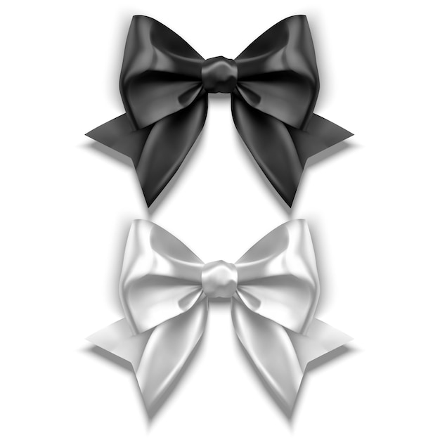 Set of Realistic bows Ribbon of black and white colors isolated on white background