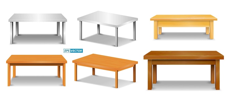 वेक्टर set of realistic brown wooden table top or pine wood tabletop isolated or montage table display