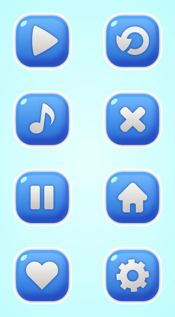 Set of Realistic buttons in cartoon style for games. GUI element for mobile games. Game buttons kit.