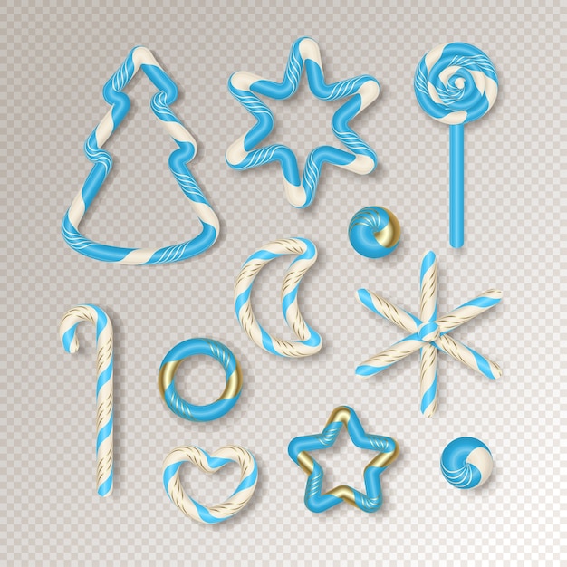 Set of realistic candy cane decorative elements