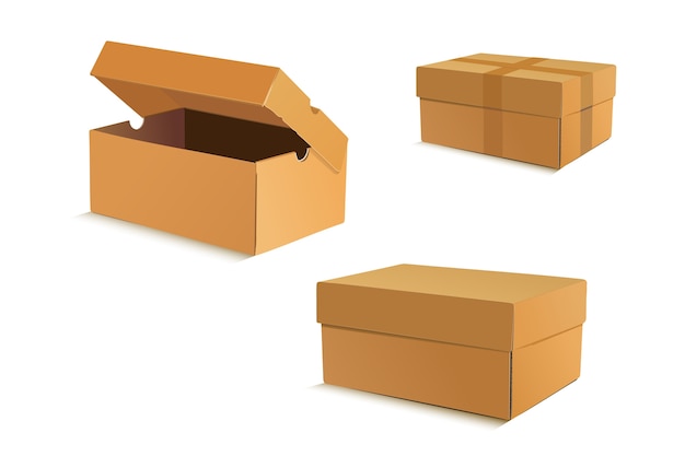 Set of realistic cardboard boxes on white background