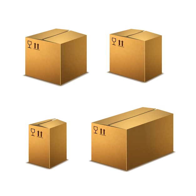 Set of realistic cardboard boxes