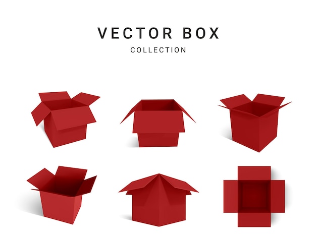 Insieme delle scatole di consegna rosse del cartone realistico con ombra isolata su fondo bianco. illustrazione vettoriale.