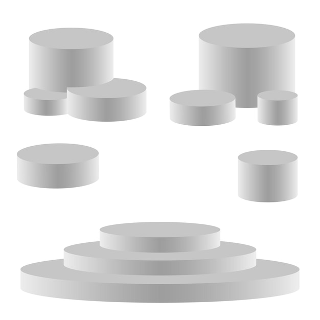 Set di passerelle realistiche palcoscenico vuoto rotondo e scale del podio modello 3d vettoriale illustrazione della scena del piedistallo e della piattaforma isolata su sfondo bianco illustrazione vettoriale