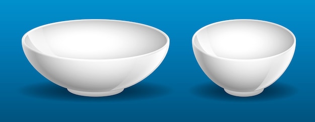 set of realistic ceramic bowl or transparent bowl glasses or kitchenware equipment for restaurant