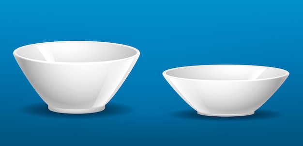 Vector set of realistic ceramic bowl or transparent bowl glasses or kitchenware equipment for restaurant