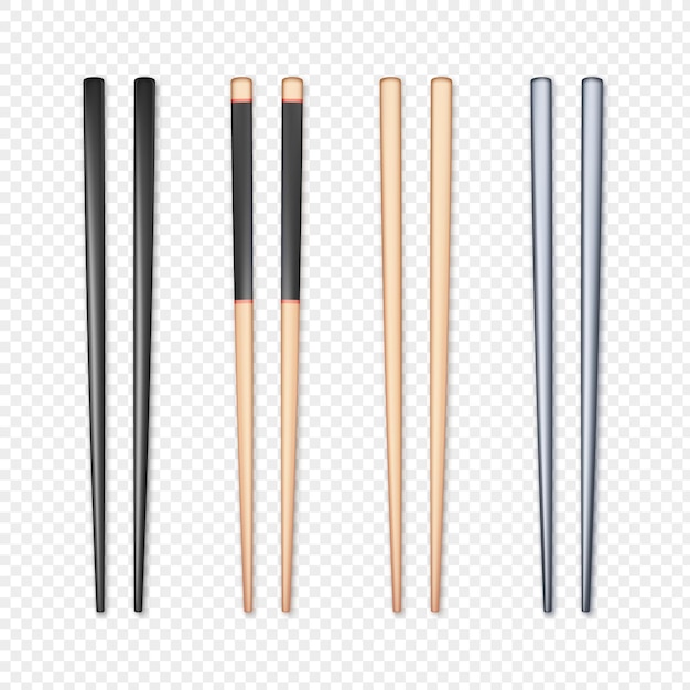 Set of realistic chopsticks Chopstick element Asian or oriental traditional culture Vector isolated on white