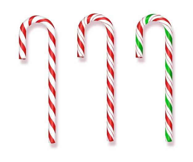 Set of realistic christmas candy cane vector illustration isolated