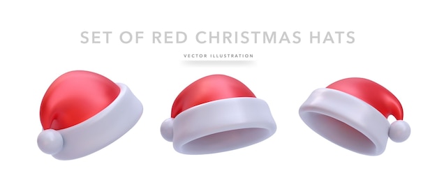 Set of realistic Christmas hat isolated on white background Vector illustration