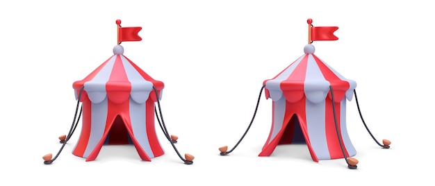 Набор реалистичных цирковых палаток с тенью на белом фоне Векторная иллюстрация