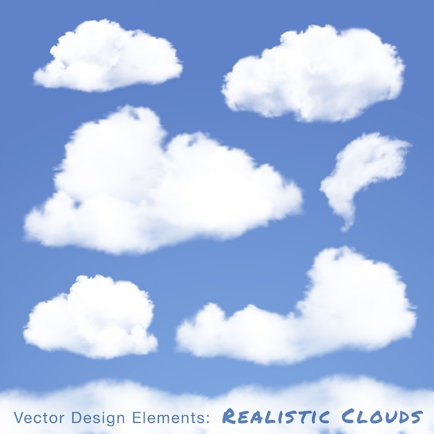 Set of realistic clouds on blue sky.  illustration