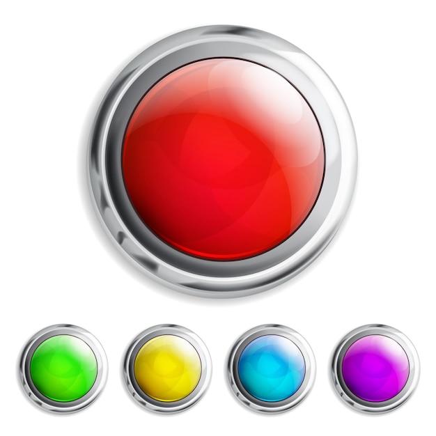 Set of realistic colored buttons with metallic borders