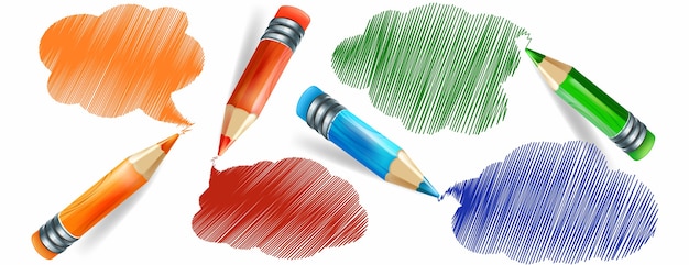 Vector set of realistic colored pencils and hand drawing with pencils