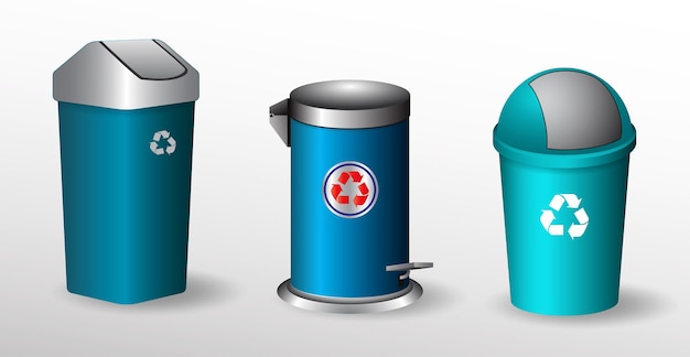 set of realistic colorful trash bin isolated eps vector