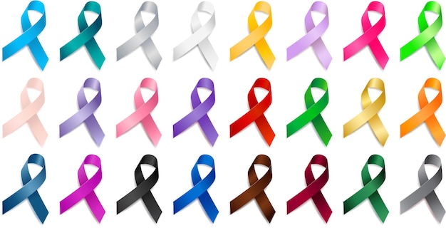 Set of realistic different color ribbon awareness ribbons. elements for
design. vector ribbon various colors isolated on white background.