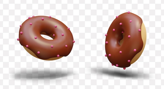 set of realistic donuts in vertical and horizontal position glazed dessert with sprinkles