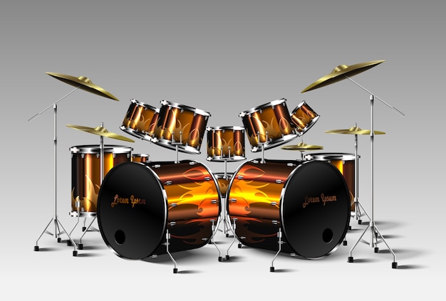 Vector set of realistic drum kit.