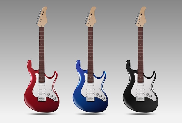 Set of realistic electric guitars.