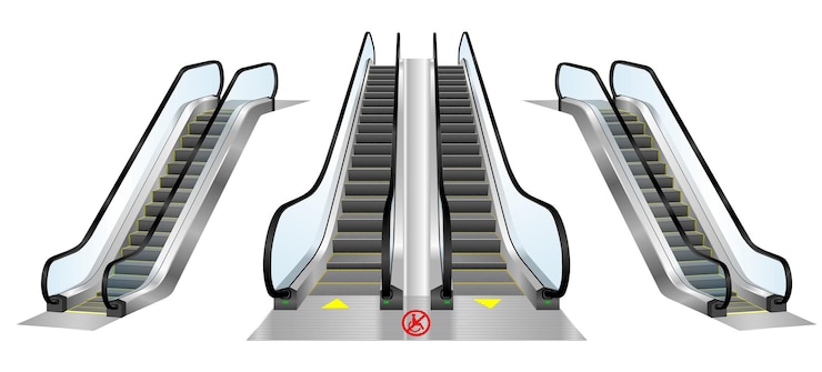 Vector set of realistic escalator stairway isolated or speed stairway airport or electronic stairway