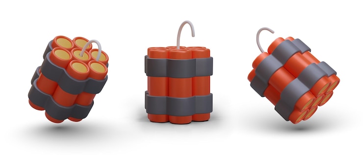Vector set of realistic explosives in different positions sticks of dynamite bomb