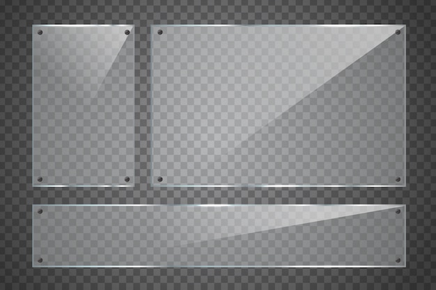 Set of  realistic glass billboard on the transparent background for decoration and covering.