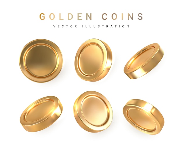 Set of realistic of gold coins isolated on white background vector illustration