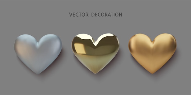 Set Realistic gold and silver heart