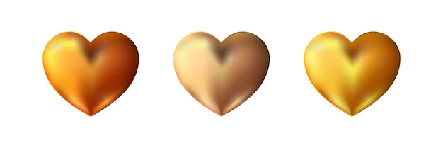 Set of realistic golden hearts Valentines day design element