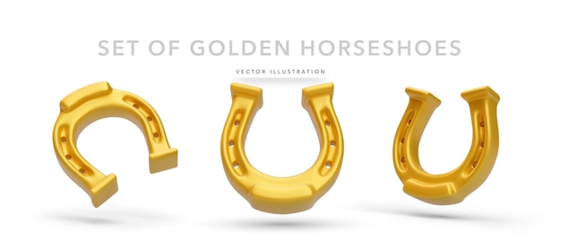 Vector set of realistic golden horseshoes isolated on white background vector illustration