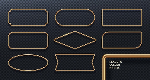 Vector set of realistic golden metal frames 3d golden geometric banners