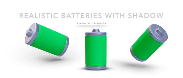 Vettore set di batteria verde realistico con ombra isolata su sfondo bianco illustrazione vettoriale