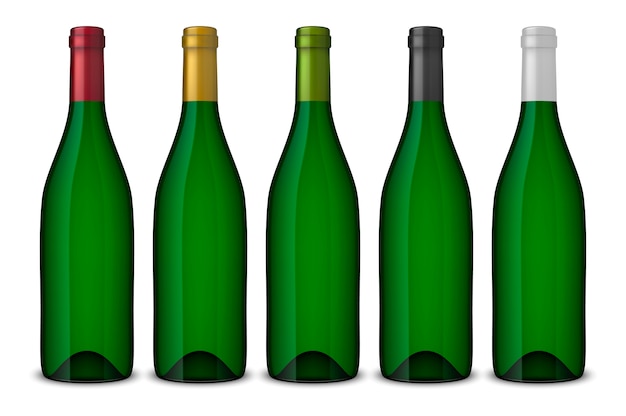 Set realistic green bottles of wine