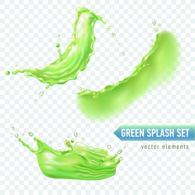 Set of realistic green splashes for design of grape or green tea package and ads  Vector