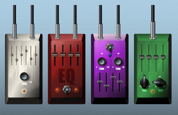 Vector set of realistic guitar pedal effects.