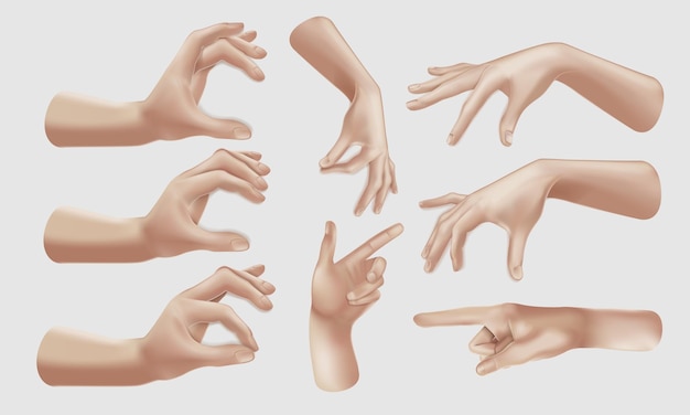 Vettore una serie di concetti realistici di gesti delle mani d'amore che tiene i punti della mano. puoi inserire qualsiasi oggetto.