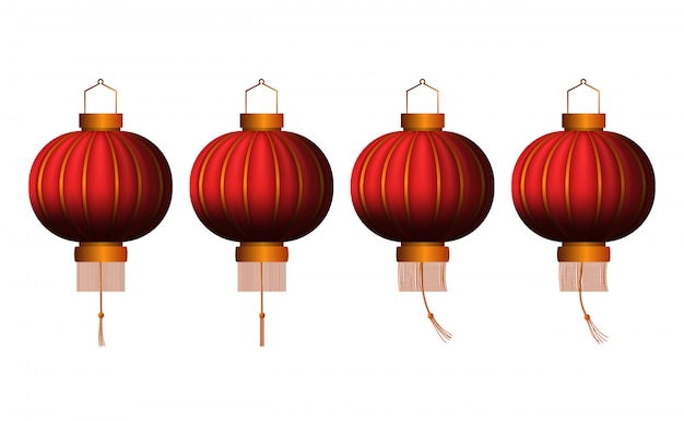 Set of realistic hanging chinese lantern.