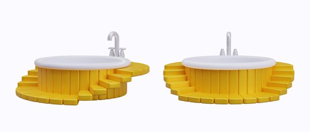 Set of realistic images of bathtub front and side views Vector object in different positions