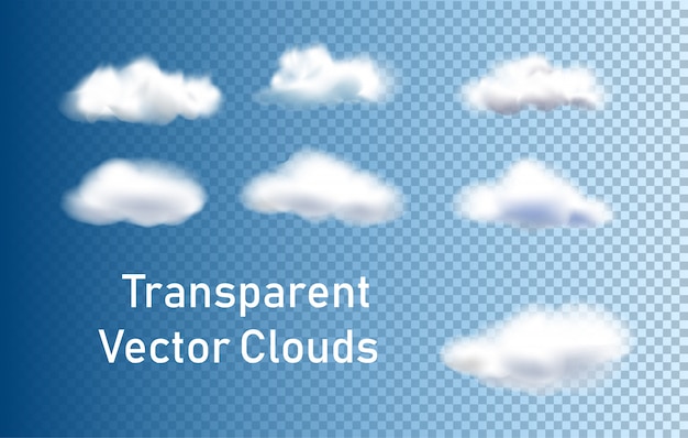 set of realistic isolated cloud on the transparent background